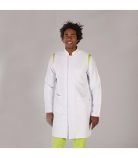 Vestaglia da uomo a maniche lunghe, bianca con dettagli pistacchio o grigio antracite, tessuto MICROFIBRA JULEN UNIFORMES GARY'S
