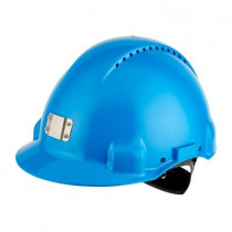Casco azul, con sujeta-lámpara, arnés de ruleta y banda sudor plástico G3000 (20 cascos)