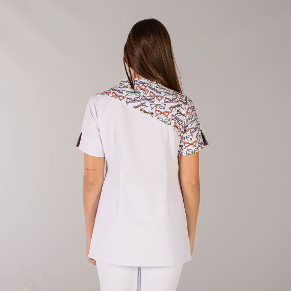 Blusa sanitaria da donna con colletto mao e stampa di occhiali in MICROFIBRA GLORIA UNIFORMES GARY'S 658600