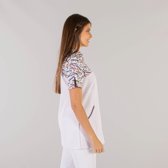 Blusa sanitaria da donna con colletto mao e stampa di occhiali in MICROFIBRA GLORIA UNIFORMES GARY'S 658600