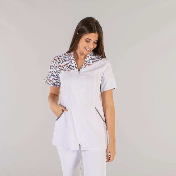 Blouse sanitaire pour femme avec col mao et imprimé de lunettes en MICROFIBRE GLORIA UNIFORMES GARY'S 658600