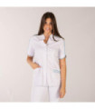Blusa sanitária de mangas curtas e gola alta, branca, malva e cinza, tecido MICROFIBRA ARANCHA UNIFORMES GARY'S 661800