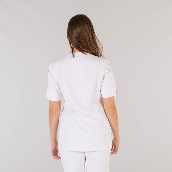Blusa de mulher para trabalhos sanitários, design branco com detalhes coloridos, tecido MICROFIBRA CRIS UNIFORMES GARY'S 662500.