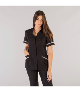 Blusa sanitária com decote em V, mangas e bolsos com detalhes em tecido MICROFIBRA FÁTIMA UNIFORMES GARY'S 662700.