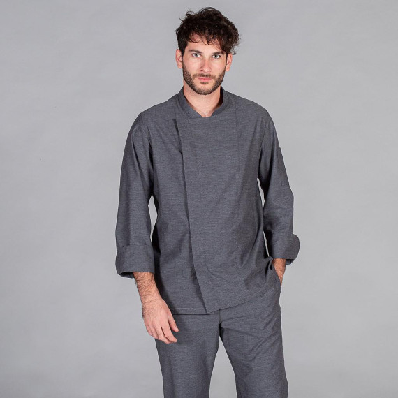 Unisex kitchen jacket by Aerosilver on the back, CHAMBRAY ROMBOS SILVA fabric GARY'S UNIFORMS 949200.