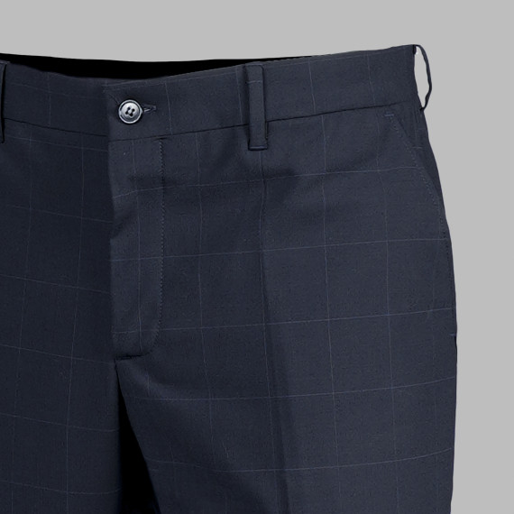 Men's semi-fitted pants without pleats in navy blue made of TRIP UNIFORMS GARY'S 700013 fabric.