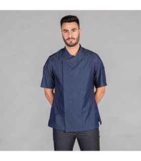 Unisex Kitchen Jacket Short Sleeves and Semi-adjusted Design, Texan Fabric Zafiro Ponce 949100