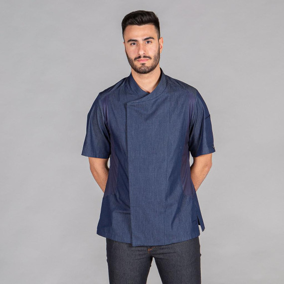 Unisex Kitchen Jacket Short Sleeves and Semi-adjusted Design, Texan Fabric Zafiro Ponce 949100