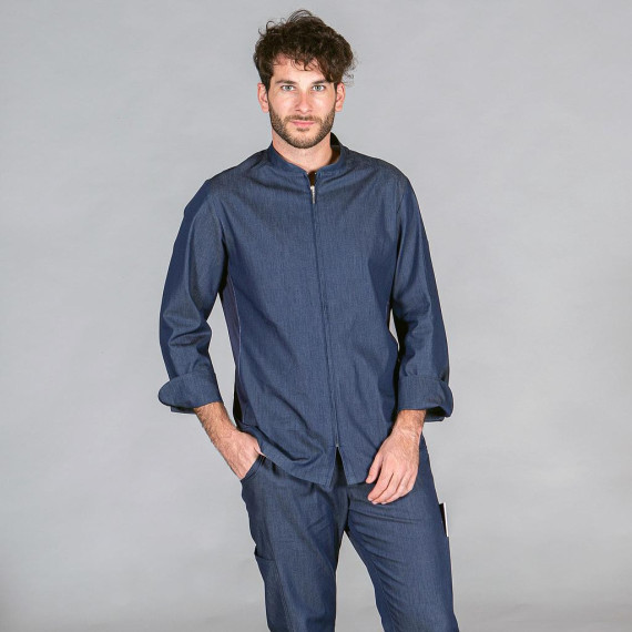 Unisex Kitchen Jacket of Long Sleeves and Roll-Up Cuffs, Texan Fabric Zafiro Santana 948800