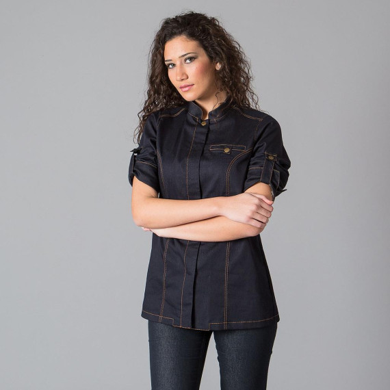 Hospitality jacket made of denim fabric, fitted model with roll-up sleeves VALERA UNIFORMES GARY'S 948100