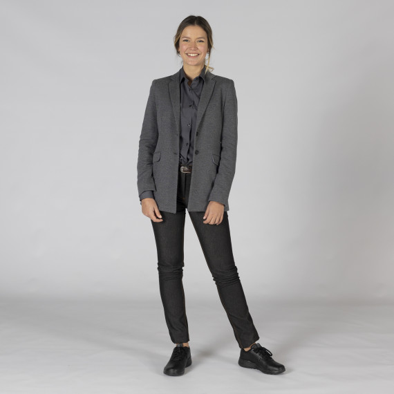 Americana da donna con 2 bottoni e colletto a revers grigio marengo, tessuto KNITSUIT UNIFORMI GARY'S 800023