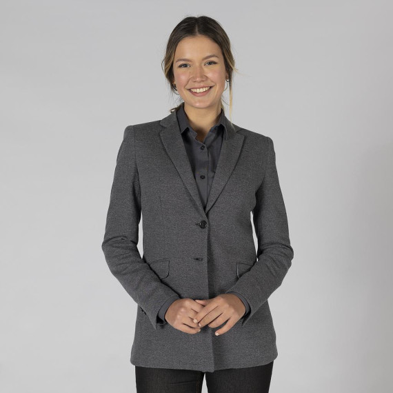 Americana da donna con 2 bottoni e colletto a revers grigio marengo, tessuto KNITSUIT UNIFORMI GARY'S 800023