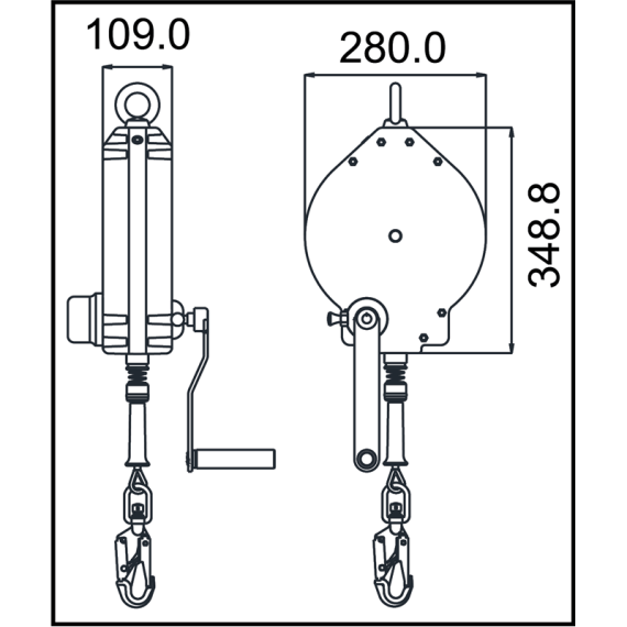 Retractable synthetic cable anti-fall 6mm with integrated rescue winch and resistance 15 kN LONY KRATOS SAFETY