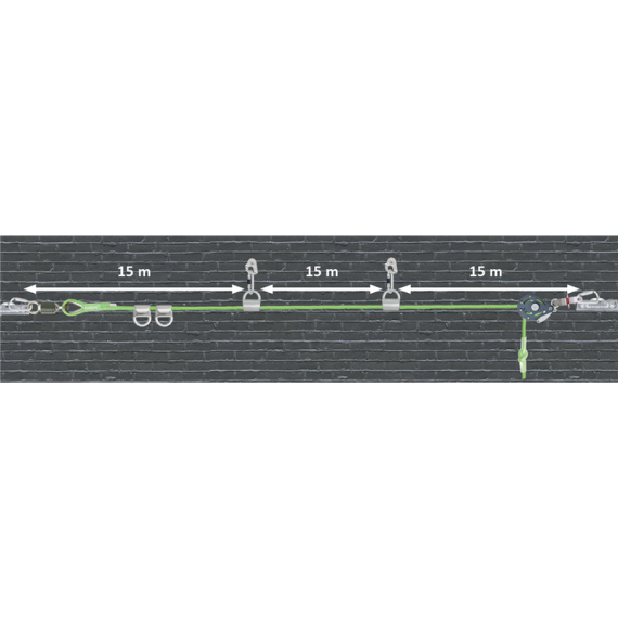 Línea de vida temporal horizontal para 4 usuarios, con 4 correderas CROSS LINE 2 KRATOS SAFETY