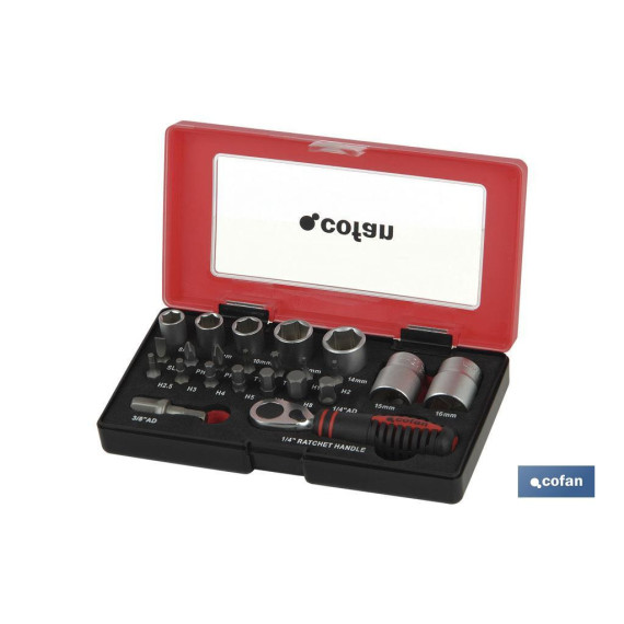 Set mini carraca vasos y puntas 1/4 de 23 piezas COFAN 14009020