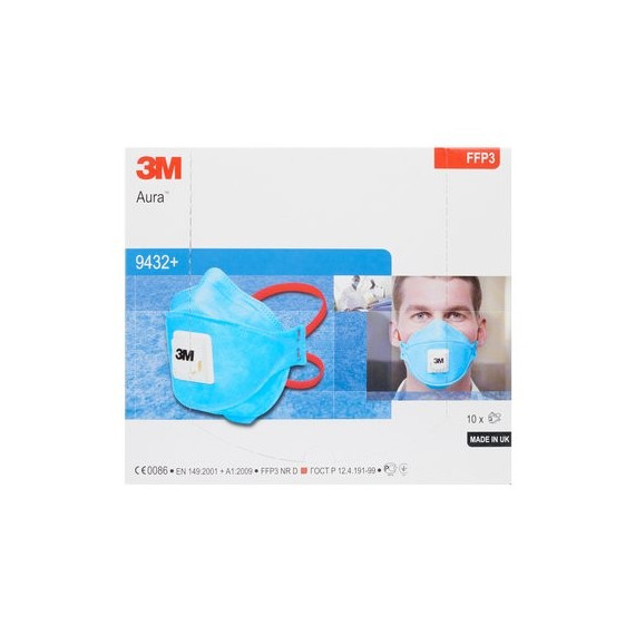 3M Aura Mascarilla FFP3 NR D c/válvula, azul, sin grapas 9432+ (120 mascarillas)