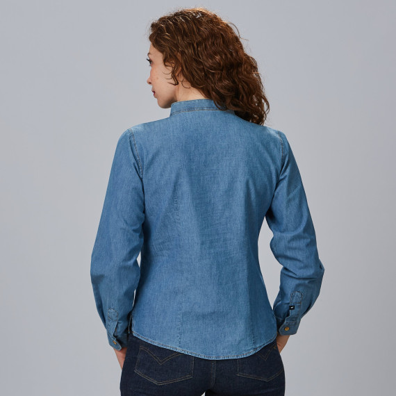 Camisa de manga longa com punhos abotoados para mulher, tecido POPLIN JEANS LAVADO JULIETA UNIFORMES GARY'S 242300
