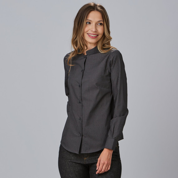 Camicia da lavoro con colletto mao per ufficio o negozi, tessuto Popeline Camiceria con stampa GRETA UNIFORMI GARY'S 243400.