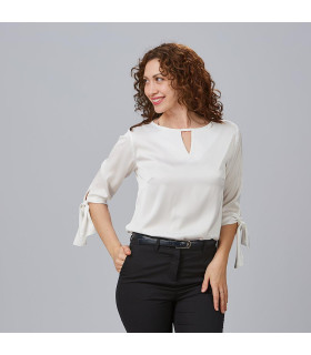 Blusa con maniche 3/4 terminata con fiocco per donna, tessuto satinato OLIVIA UNIFORMI GARY'S 243100