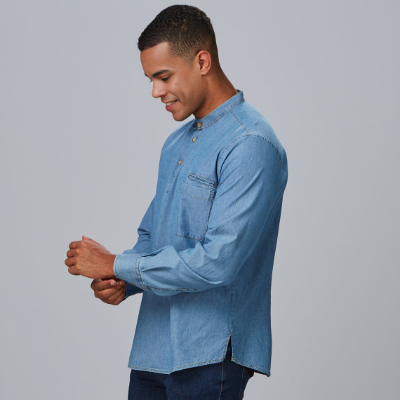 Camisa de colar mao, tecido POPLIN DENIM LAVADO SLIM FIT ROMEO UNIFORMES GARY'S 298200