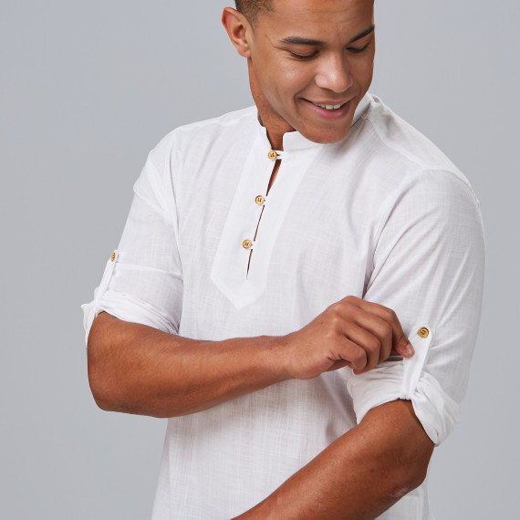 Chemise pour homme avec col mao et manches longues, tissu FAUX LIN SLIM FIT DANTE UNIFORMES GARY'S 298900