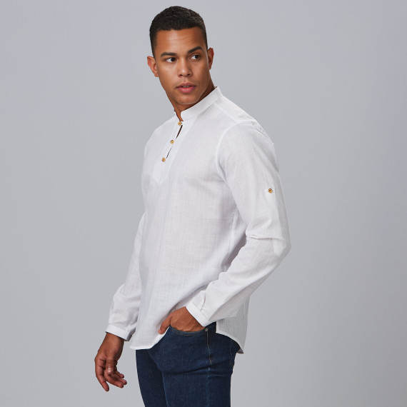 Camisa de hombre con cuello mao y mangas largas, tejido FALSO LINO SLIM FIT DANTE UNIFORMES GARY'S 298900