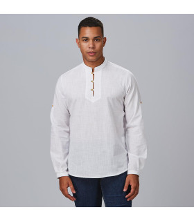 Camisa do homem com pescoço de Mao e mangas compridas, tecido falso magro Fit Dante uniformes Gary's 298900