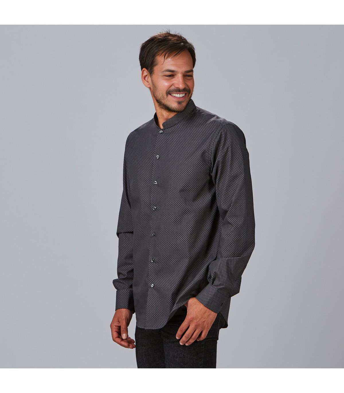 Chemise Homme Devred Grise Col Mao Manches Longues - Taille XL En Coton Ajusté