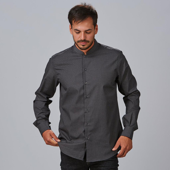 Camisa de hombre con cuello mao y mangas largas, tejido popelín SLIM FIT LEONE UNIFORMES GARY'S 299300