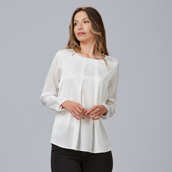 Blusa con escote barco mangas largas y puños abotonados para mujer, tejido satén TELMA UNIFORMES GARY'S 243700