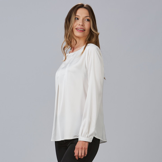 Blouse with boat neckline, long sleeves, and buttoned cuffs for women, satin fabric TELMA UNIFORMES GARY'S 243700.