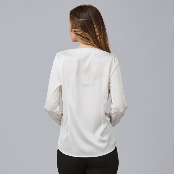 Blusa com decote barco, mangas longas e punhos abotoados para mulher, tecido cetim TELMA UNIFORMES GARY'S 243700