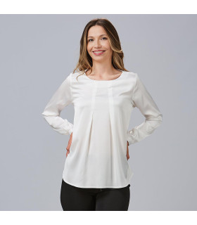 Blusa con escote barco mangas largas y puños abotonados para mujer, tejido satén TELMA UNIFORMES GARY'S 243700