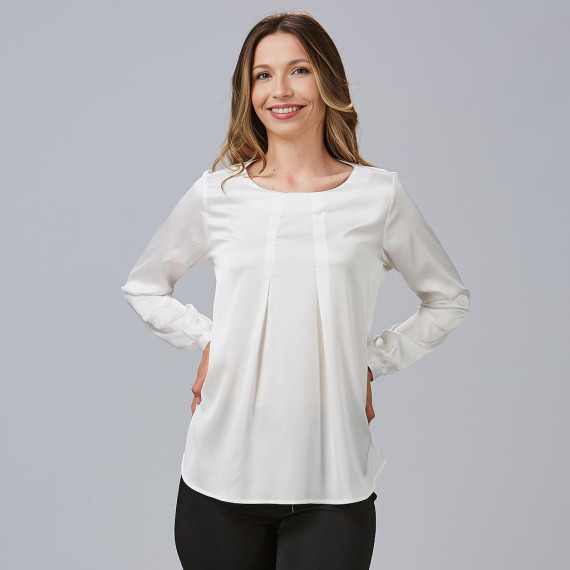 Blouse avec décolleté bateau, manches longues et poignets boutonnés pour femme, tissu satin TELMA UNIFORMES GARY'S 243700