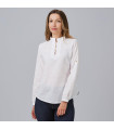 Chemise à col mao et manches réglables pour femme, en tissu effet lin en coton et polyester FLORA UNIFORMES GARY'S 243600.