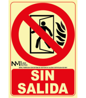 Sinal de extinção "Sem saída" pictograma e texto de alta luminiscência 210x300mm Sekureco
