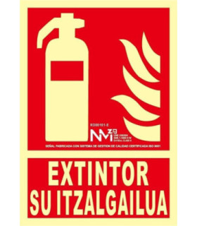 Sinal em Euskera "Extintor su itzalgailua"