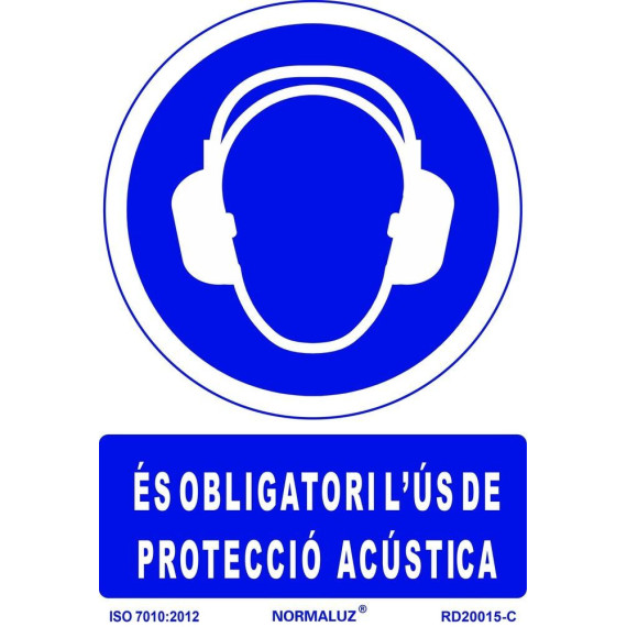 Señal de obligación en Catalán "És Obligatori L´Ús De Protecció Acústica" SEKURECO