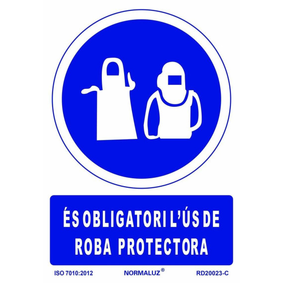 Señal de obligación en Catalán "És Obligatori L´Ús De Roba Protectora" SEKURECO