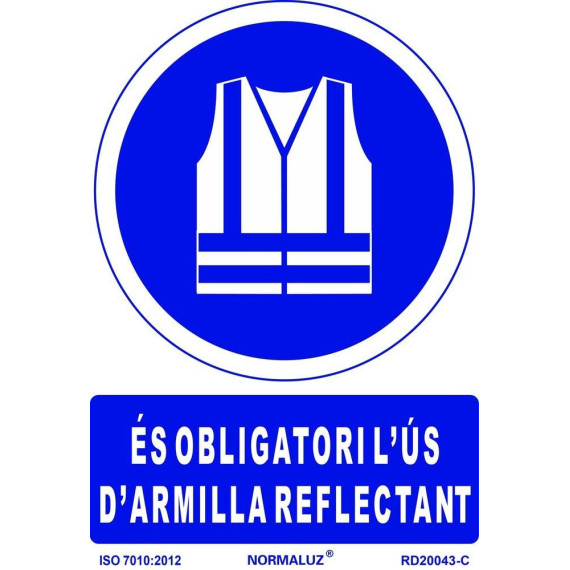 Sinal de obrigação em catalão "És Obligatori L ́Ús D ́Armilla Reflectant" SEKURECO