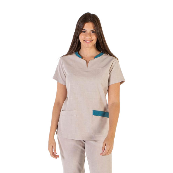 Damenbluse mit Vorderpasse und aufgesetzten Taschen, aus elastischem und weichem X.LINEN MIRTA UNIFORMES GARY'S 662300.