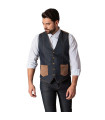 Men's fitted vest with buttons and pockets, ELASTIC DENIM fabric FIRE UNIFORMS GARY'S 994800