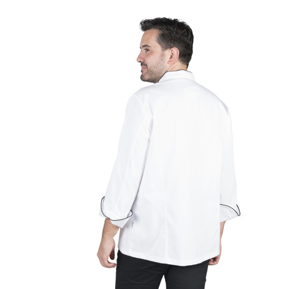 Chaqueta de cocina unisex de mangas largas blanca con detalles negros NÁPOLES UNIFORMES GARY'S 930500