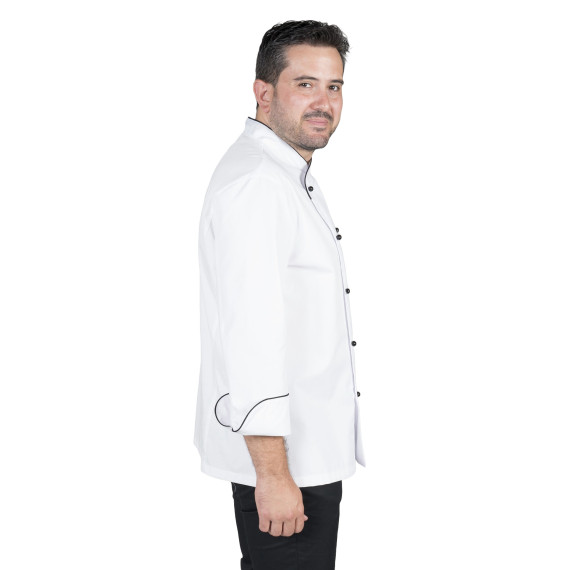 Chaqueta de cocina unisex de mangas largas blanca con detalles negros NÁPOLES UNIFORMES GARY'S 930500