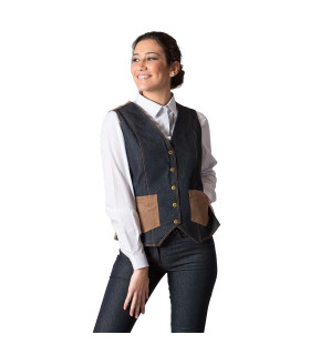 Women's vest with patch pockets and snap buttons, made of ELASTIC DENIM fabric BAENA UNIFORMS GARY'S 994700.