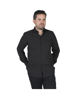 Men's long sleeve shirt with pocket and pleats, made of PES CO POPLIN fabric, black, GARY'S UNIFORMS 265800.