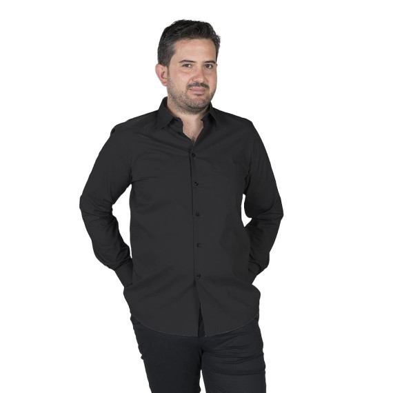 Camisa para hombre de mangas largas con bolsillo y pinzas, tejido POPELÍN PES CO Negro UNIFORMES GARY'S 265800