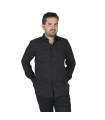 Camisa para homem de mangas longas com bolso e pregas, tecido POPELÍN PES CO Preto UNIFORMES GARY'S 265800