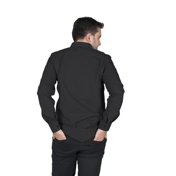 Camisa para hombre de mangas largas con bolsillo y pinzas, tejido POPELÍN PES CO Negro UNIFORMES GARY'S 265800