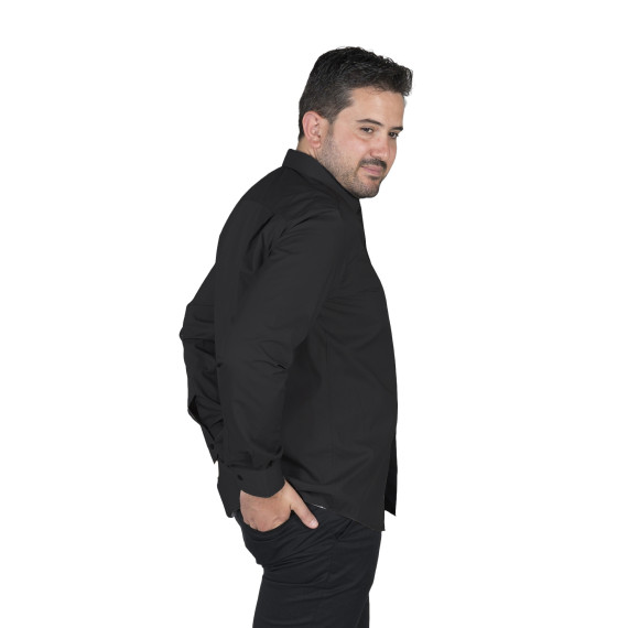 Camicia da uomo a maniche lunghe con tasca e pince, tessuto POPELÍN PES CO Nero UNIFORMI GARY'S 265800